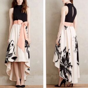 Anthropologie Moulinette Soeurs Sumi Gown 2 Black Maxi Hi Low Viscose Mock Neck